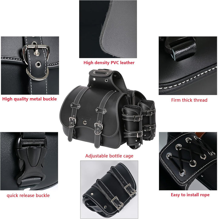 Hochdichtes Leder-Motorrad-Saddebags,Überwurftaschen, Gepäckträger,Seitentaschen mit Getränkehalter,