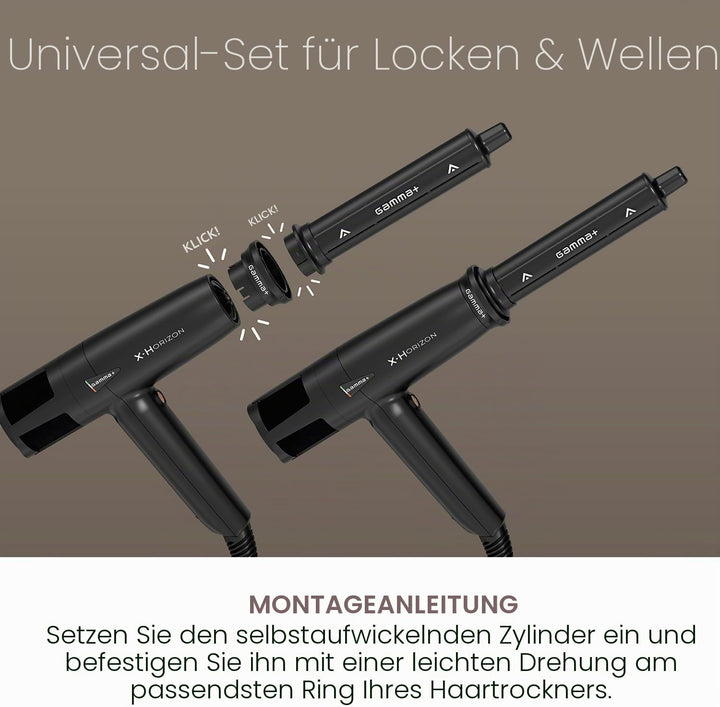 Gamma+ Lockenaufsatz-Set Curls & Waves | 2 Selbstaufrollende Zylinder für Locken und Wellen | Kompat