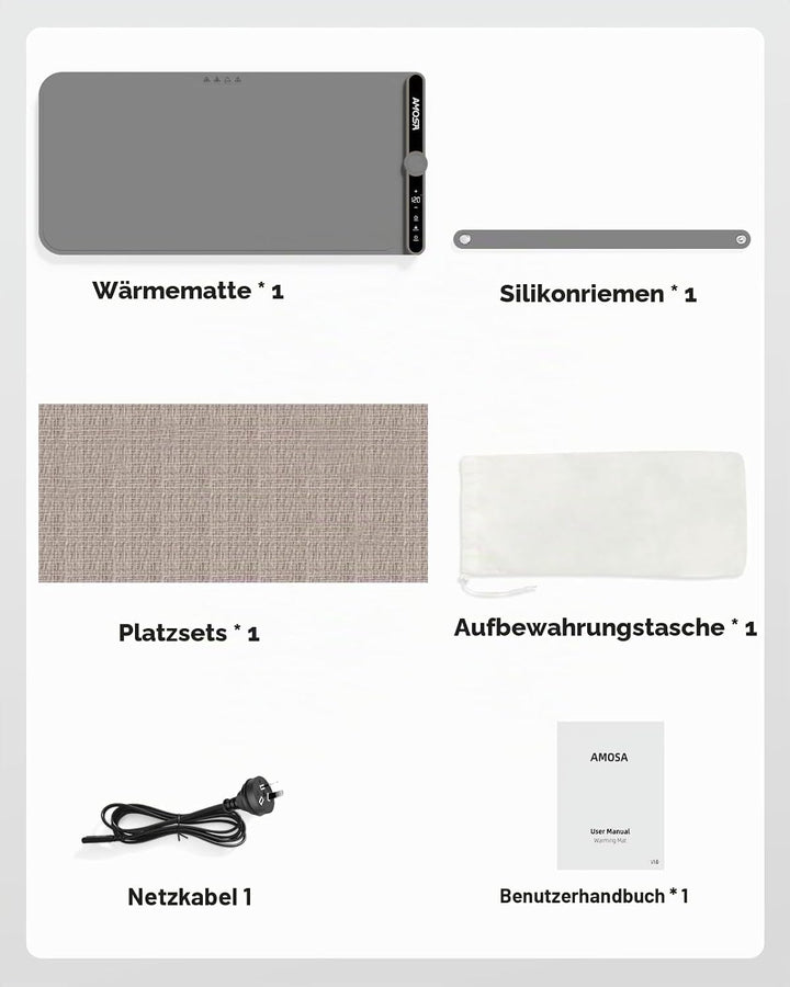 AMOSA Warmhaltematte für Speisen, Speisenwärmer mit 9 Einstellbaren Temperaturen &amp; 6-Stunden-Timer,