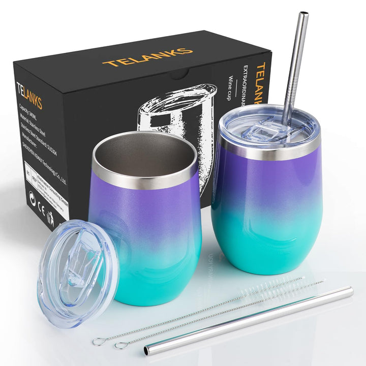 Wein Becher to go,2 Stück Weinglas to go,Edelstahl Weinbecher Isoliert mit Deckel,Sekt Camping Gesch
