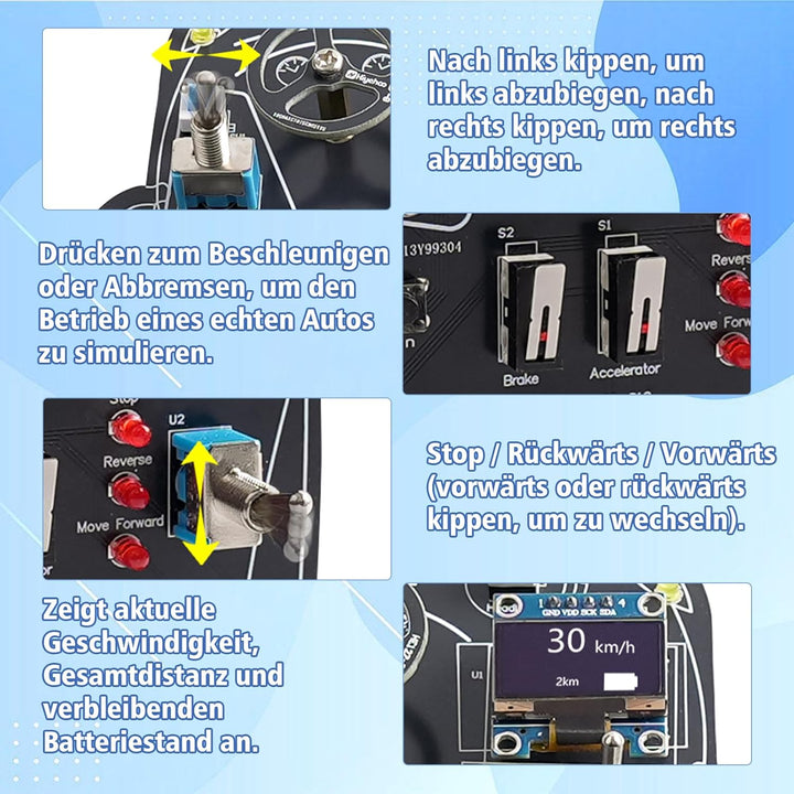 Auto Fahrsimulator Löt Bausatz, DIY Elektronik Lötbausätze mit Gangschaltung, Lichter und LCD-Anzeig
