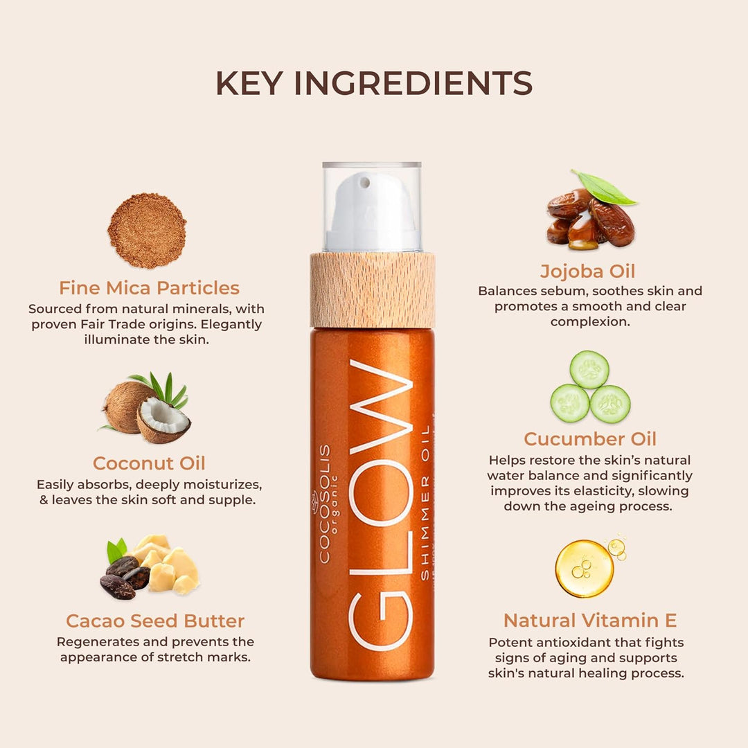 COCOSOLIS GLOW Shimmer Oil - Bio Trockenöl - Schimmerndes Körperöl mit glänzenden Partikel, Verleiht