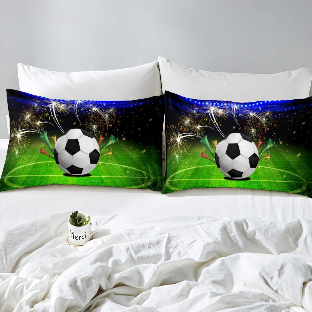 Loussiesd Kinder Kids Betten Set Fussball-Motiv 3D Print Bettwäsche Set Weiche Atmungsaktive Microfa