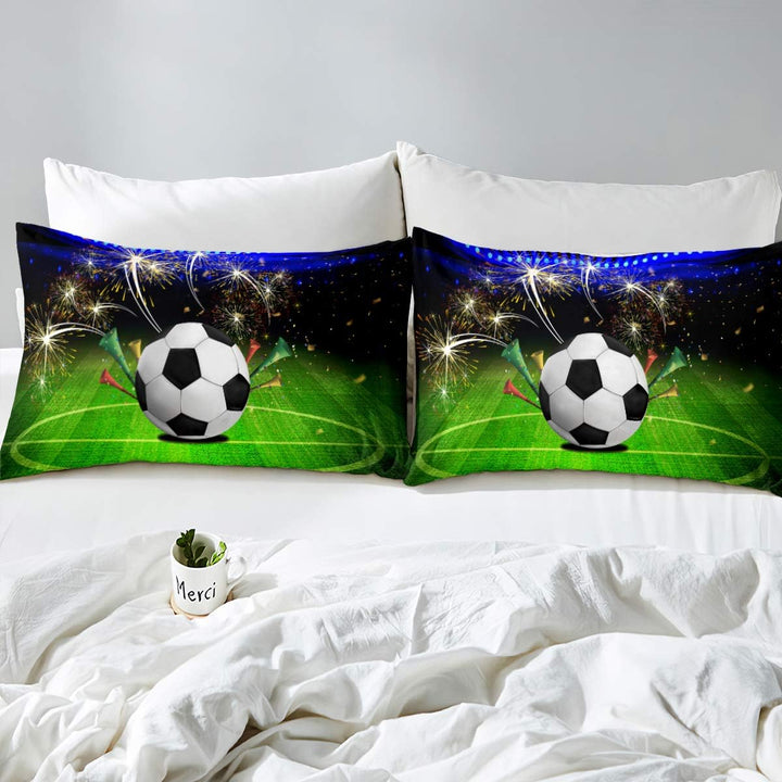 Loussiesd Kinder Kids Betten Set Fussball-Motiv 3D Print Bettwäsche Set Weiche Atmungsaktive Microfa