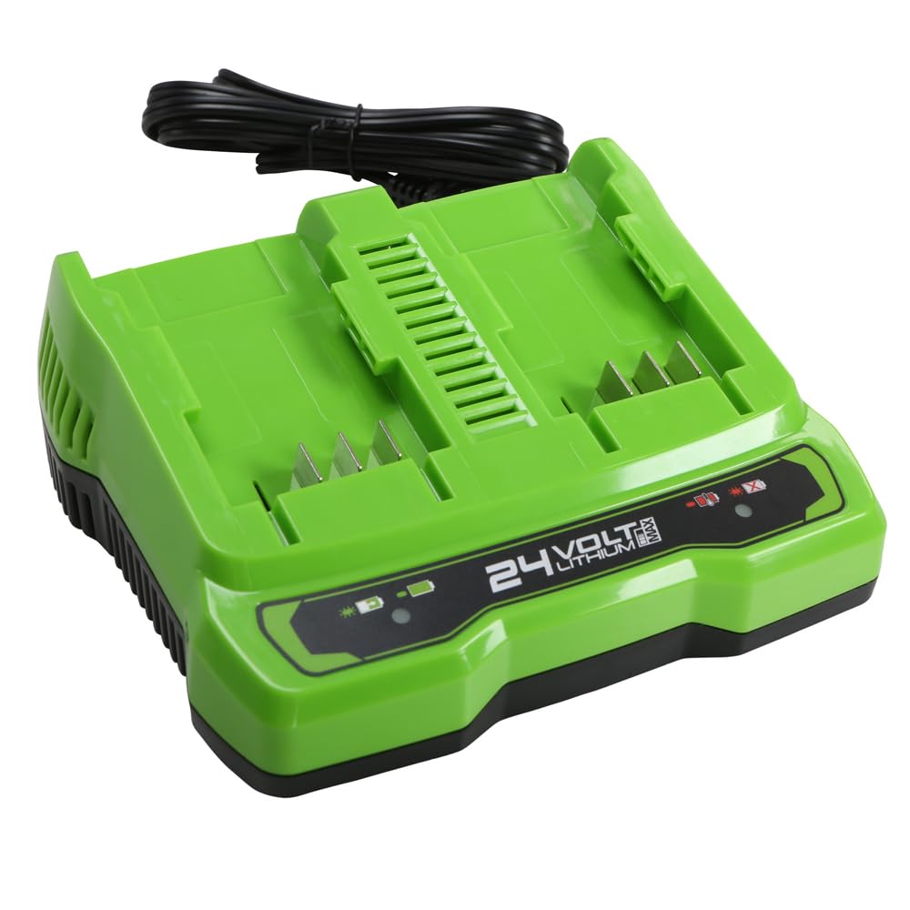 Greenworks 24V 4A Doppellader Akku Ladegerät - 24V Ladegerät für Garten- und Elektrowerkzeuge, lädt