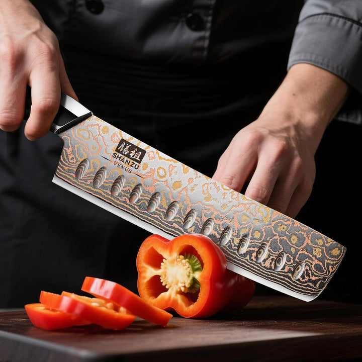 SHAN ZU Damastmesser Nakiri Kochmesser Handgeschmiedetes Japanisches Messer, 33 Schichten Damaststah