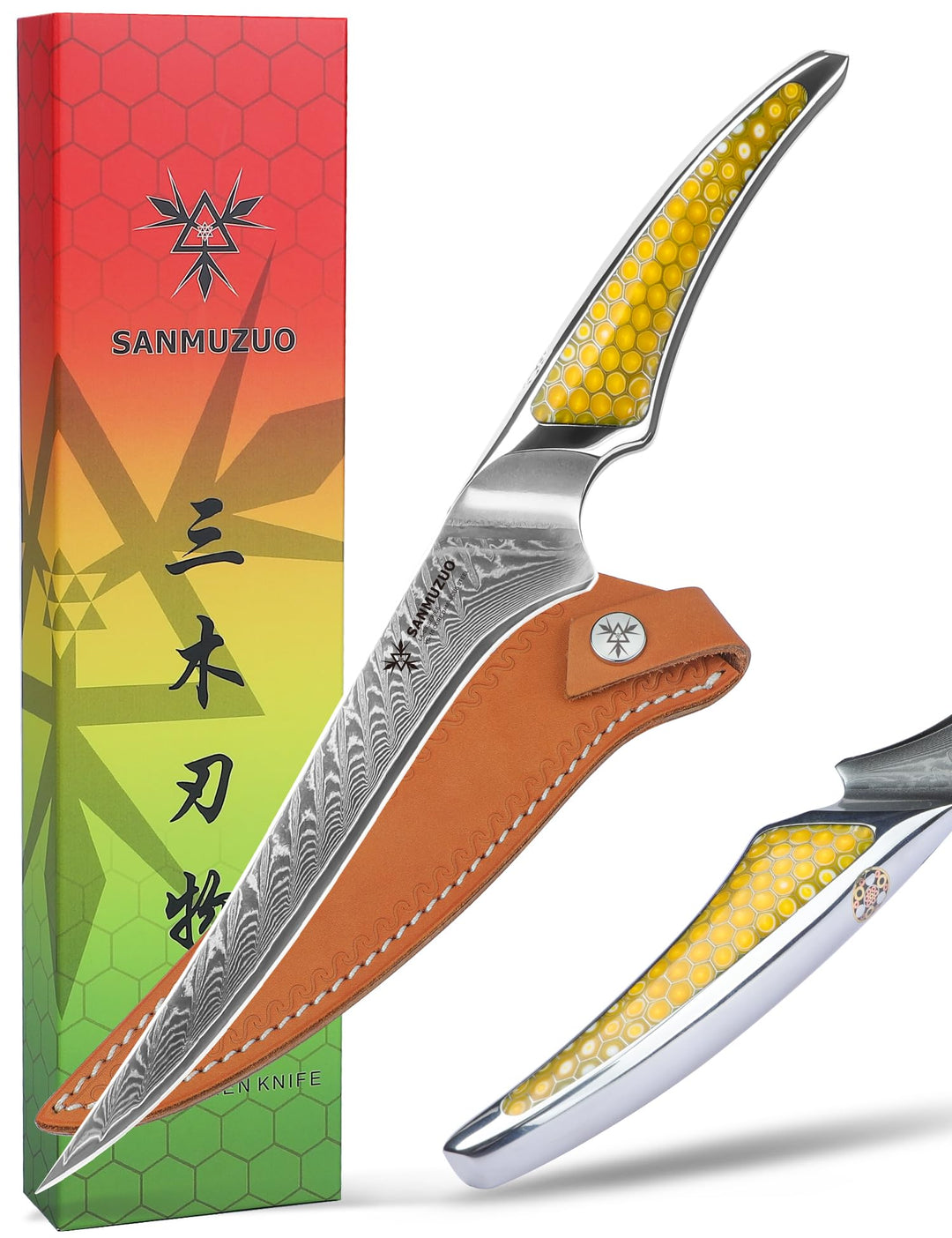 SANMUZUO 18CM Filetiermesser, Küchen- und Fischmesser aus Japanischem VG-10-Damaszenerstahl, ultrasc