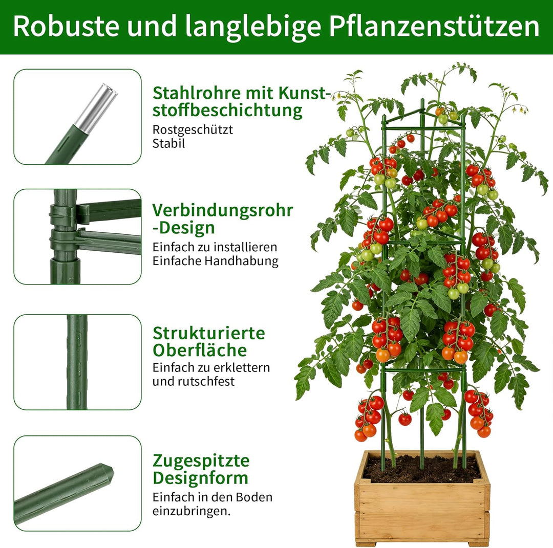 Tomaten Rankhilfe 6er-Set: 130 cm Metall Rankgitter Tomaten – Einstellbare DIY Pflanzenstütze für To