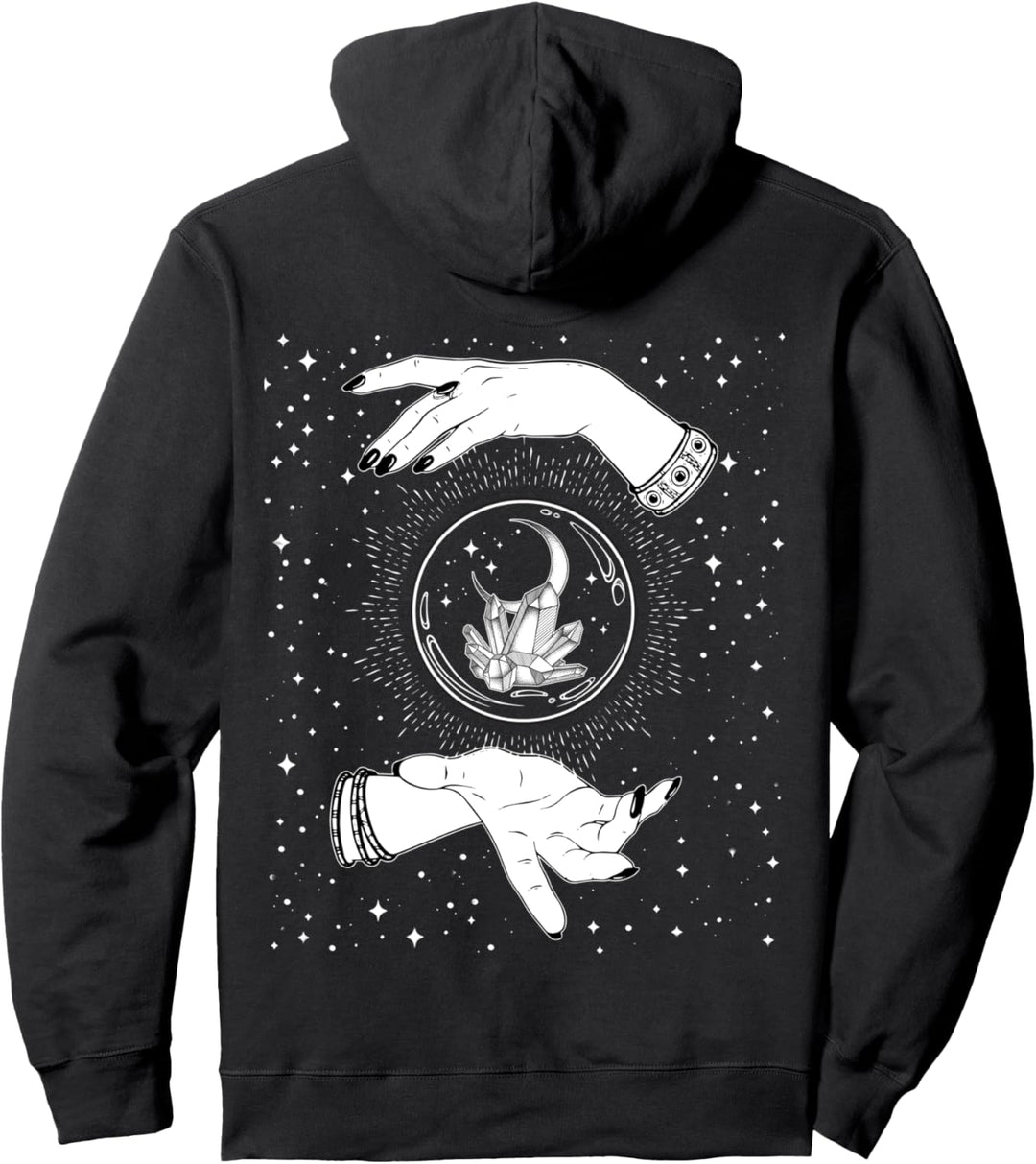Vintage Witchy Kristallkugel Hexe Hände, Sterne, Halbmond Pullover Hoodie