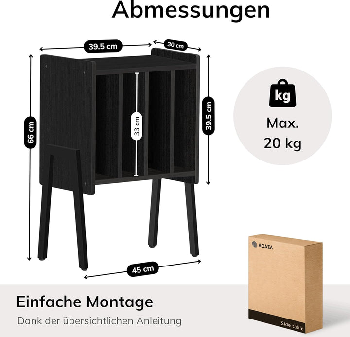 ACAZA Plattenspieler Tisch für Schallplatten Aufbewahrung – Schrank mit 4 Fächern – 40 x 30 x 66cm –