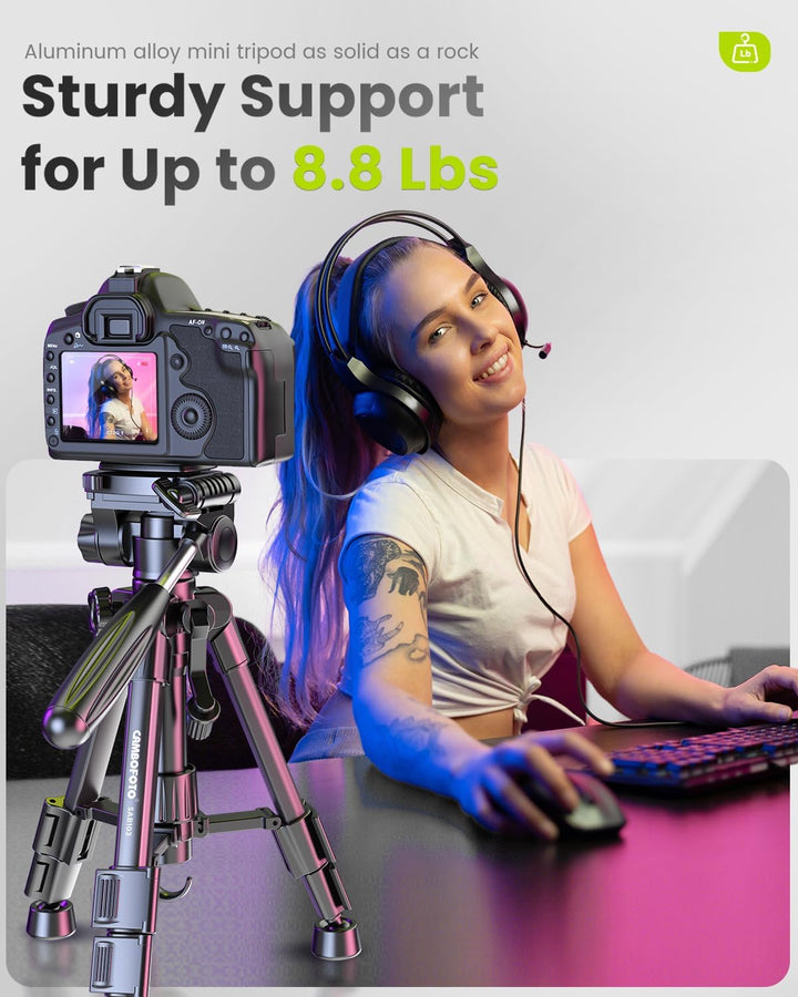 CAMBOFOTO 12.5'' Reisestativ 62cm Leichtes Stativ mit 3-Wege-Kopf und Tragetasche Schwarz, Schwarz