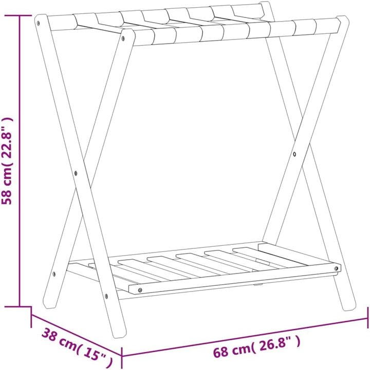 Gepäckablage Schwarz aus Bambus 68 x 38 x 58 cm klappbar, Kofferablage und Gepäckständer mit zwei Ab
