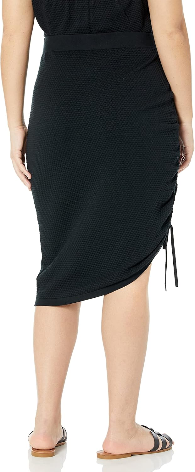 The Drop Damen Amanda Textured Side Ruched Midi Sweater Skirt Midirock L Schwarz, L Schwarz