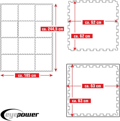 eyepower 4.8qm Profi Fitnessmatte Dicke 2cm - 12er Set 63x63cm Trainingsmatte - Bodenschutzmatte für