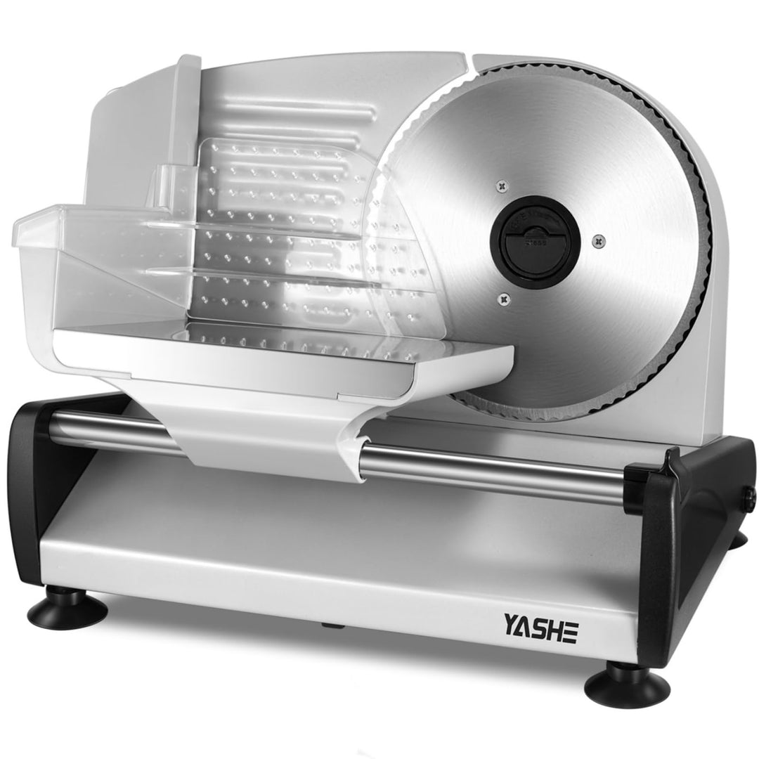 YASHE Allesschneider Elektrisch, 150W Brotschneidemaschine mit Abnehmbarer 19cm Edelstahlklinge, Ein