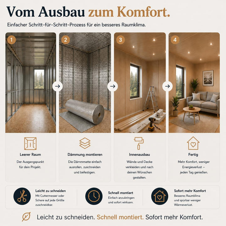 Alu Dämmmatte 5 mm - 10m x 1m Beidseitig aluminiumkaschierte PE-Schaum Alu Isoliermatte 5mm - 10m x