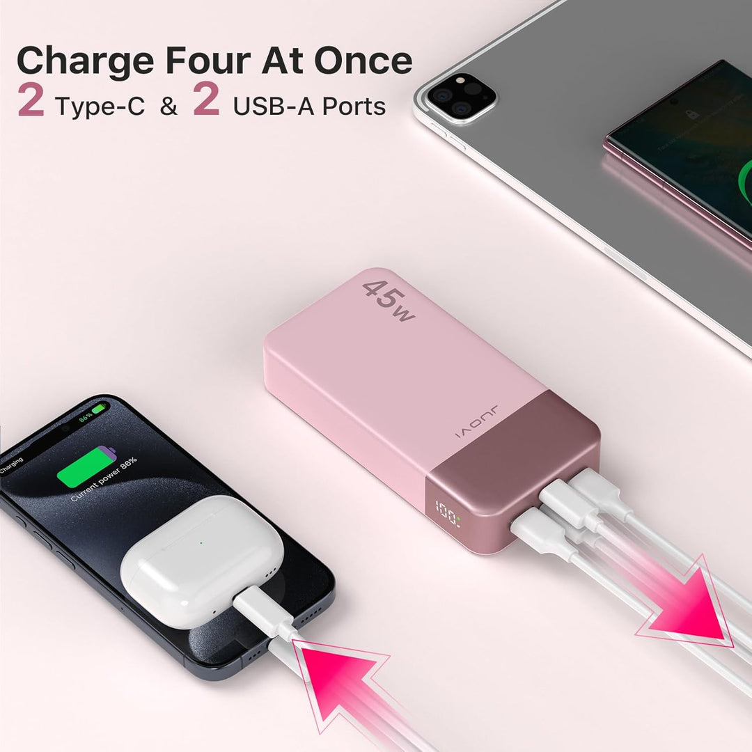 JUOVI Power Bank Fast Charging, 20000mAh 45W Tragbares Ladegerät, Super Fast Charging mit LED Displa