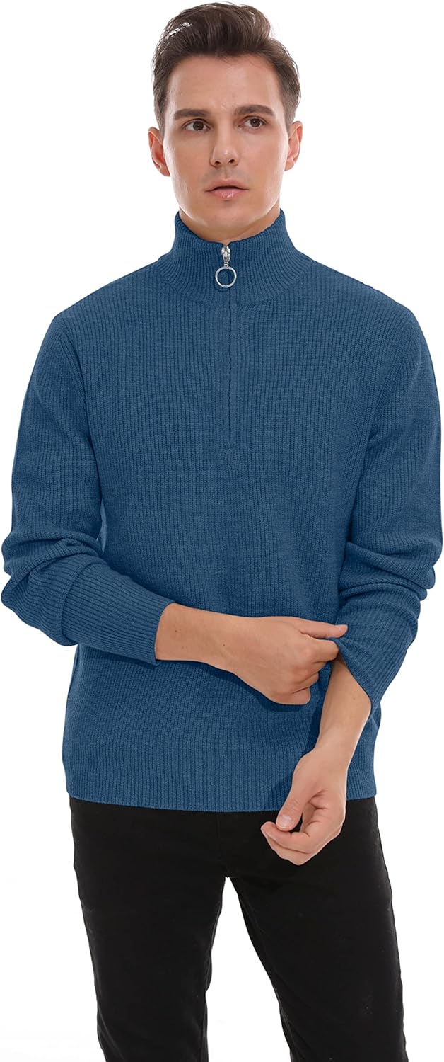 Hisir Pullover Herren Strickpullover 1/4 Zip Pulli Männer, Bequem Weich Warmer Winter Pullover für M