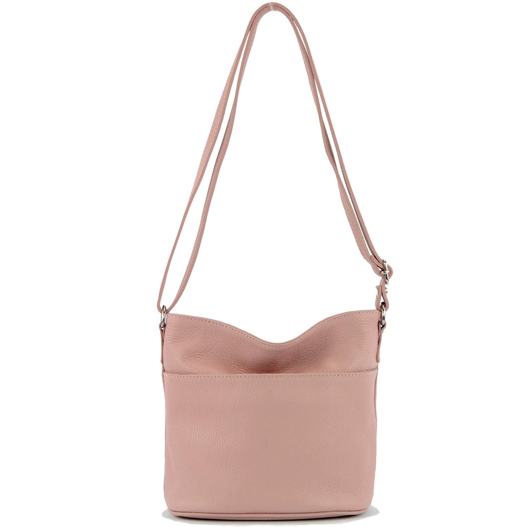 modamoda de - T198 - ital. Umhängetasche Klein Small aus Leder Rosabeige, Rosabeige