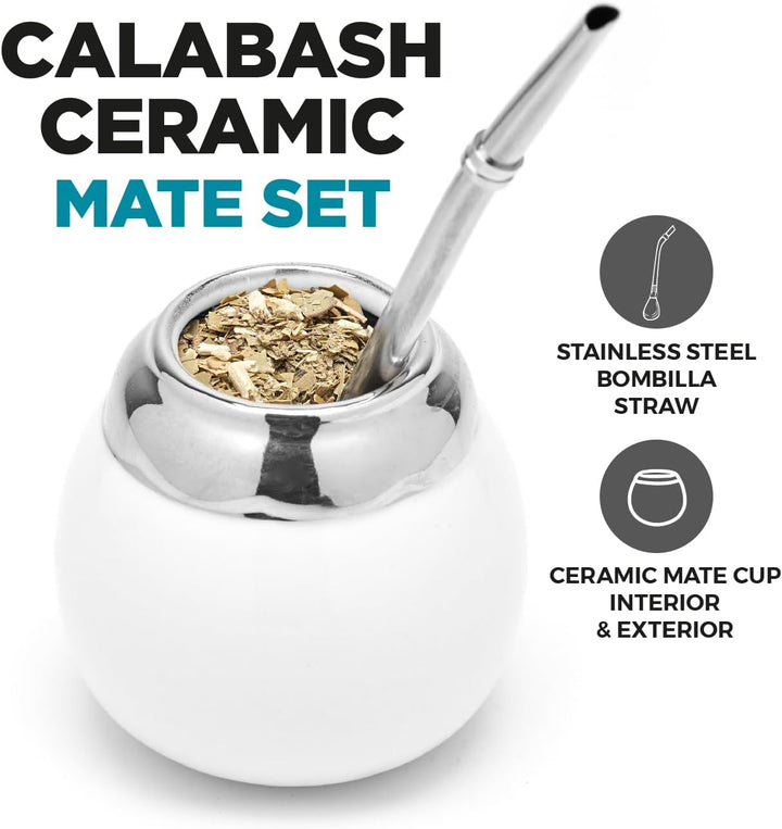 balibetov Keramik Yerba Mate Tee Set (Mate Becher - 200 ml) | Inklusive 1 Bombilla (Strohhalm) für M