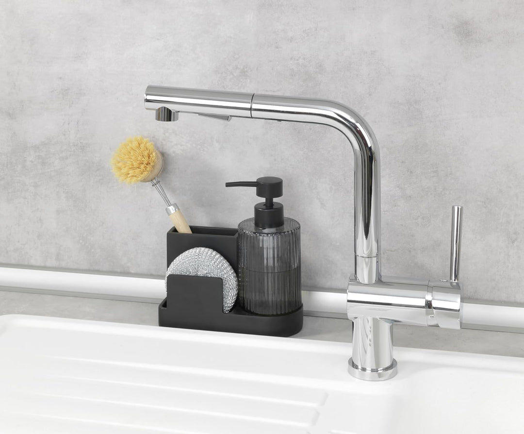 Spülorganizer Mod. Pina praktischer Spülbeckenorganizer mit Seifenspender für Küche und Bad aus Poly