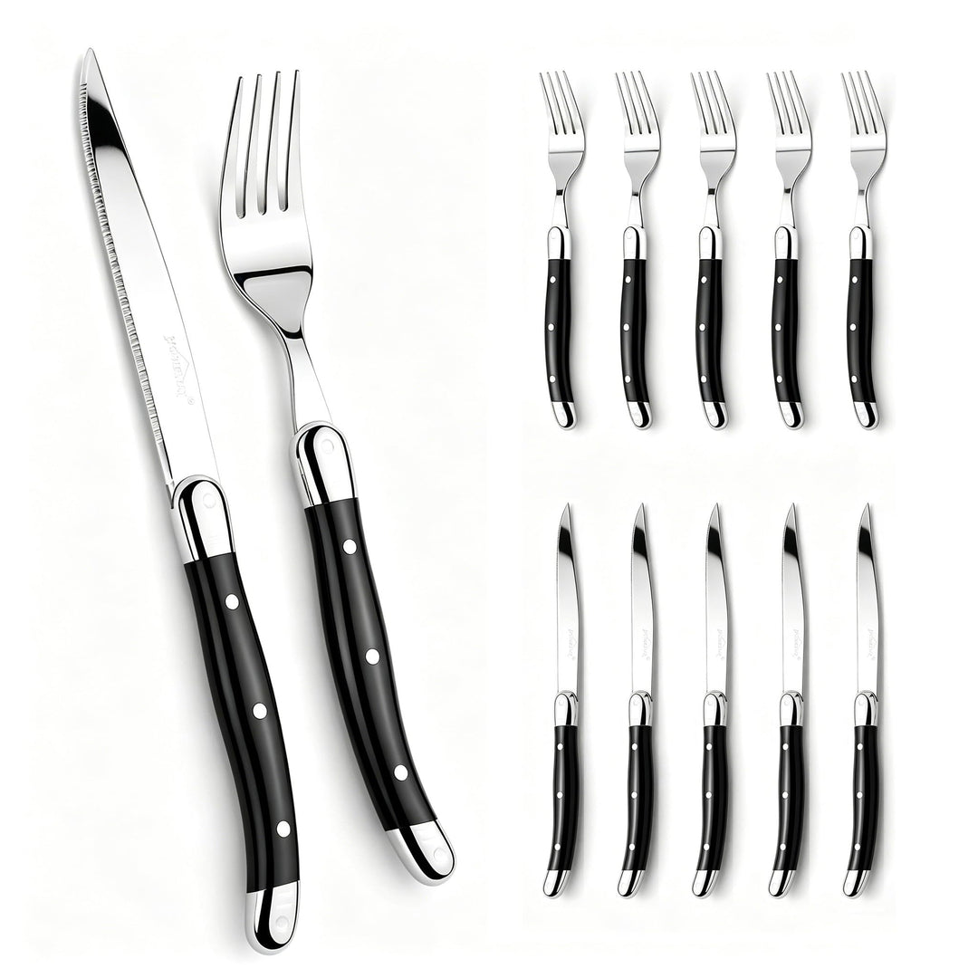 Besteck Set 6 Personen,12-tlg Steakbesteck,Edelstahl Besteckset,Cutlery Set mit 6 Steakmesser und 6