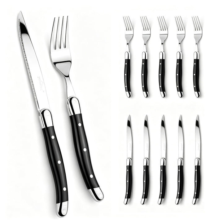 Besteck Set 6 Personen,12-tlg Steakbesteck,Edelstahl Besteckset,Cutlery Set mit 6 Steakmesser und 6