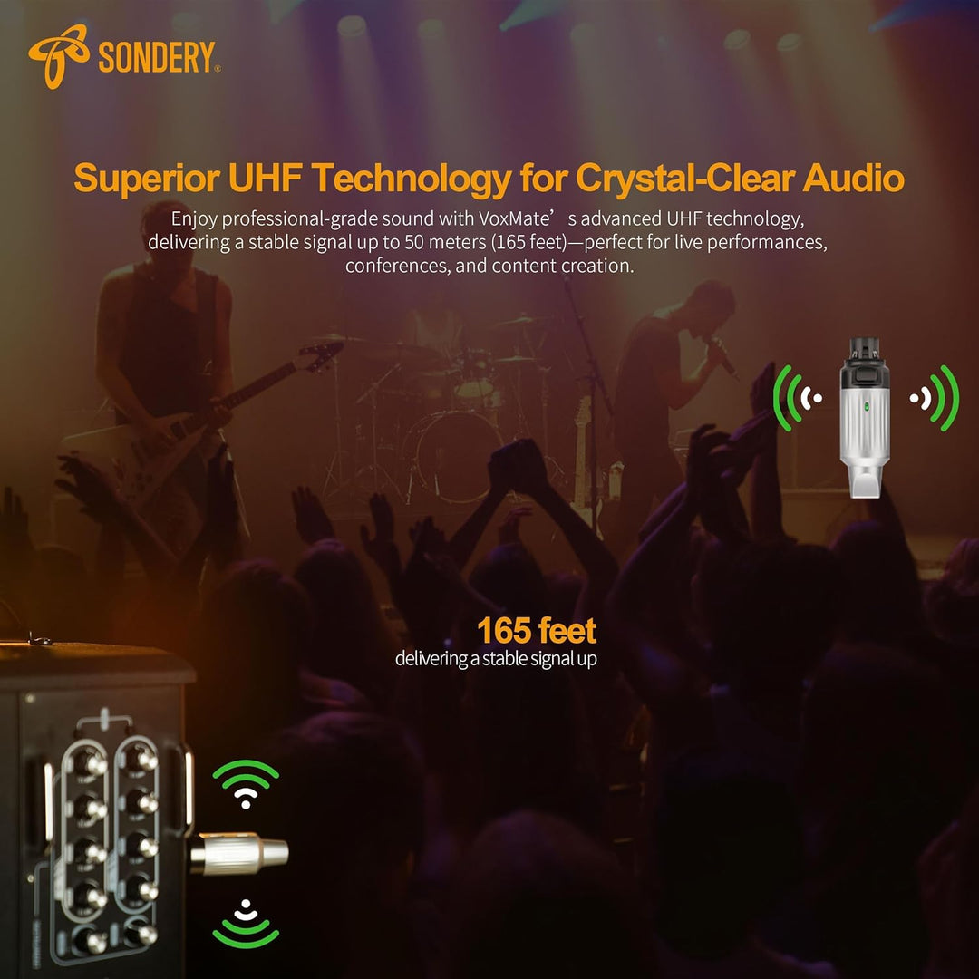 Sondery UHF Wireless XLR Sender und Empfänger Wiederaufladbar 7 Kanäle für dynamische Moving Coil Mi