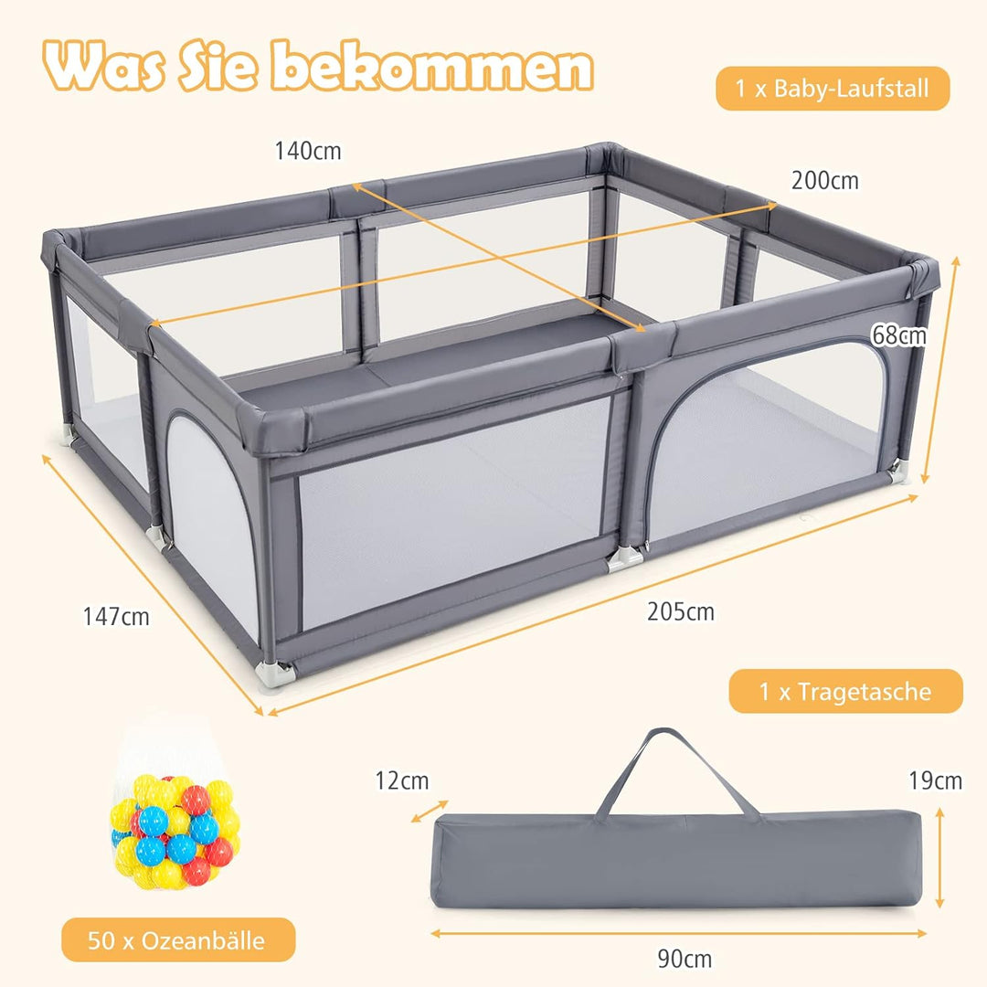 GOPLUS Baby Laufstall mit 50 Spielbällen, Krabbelgitter für Kleinkinder & Säulinge, Laufgitterzelt m