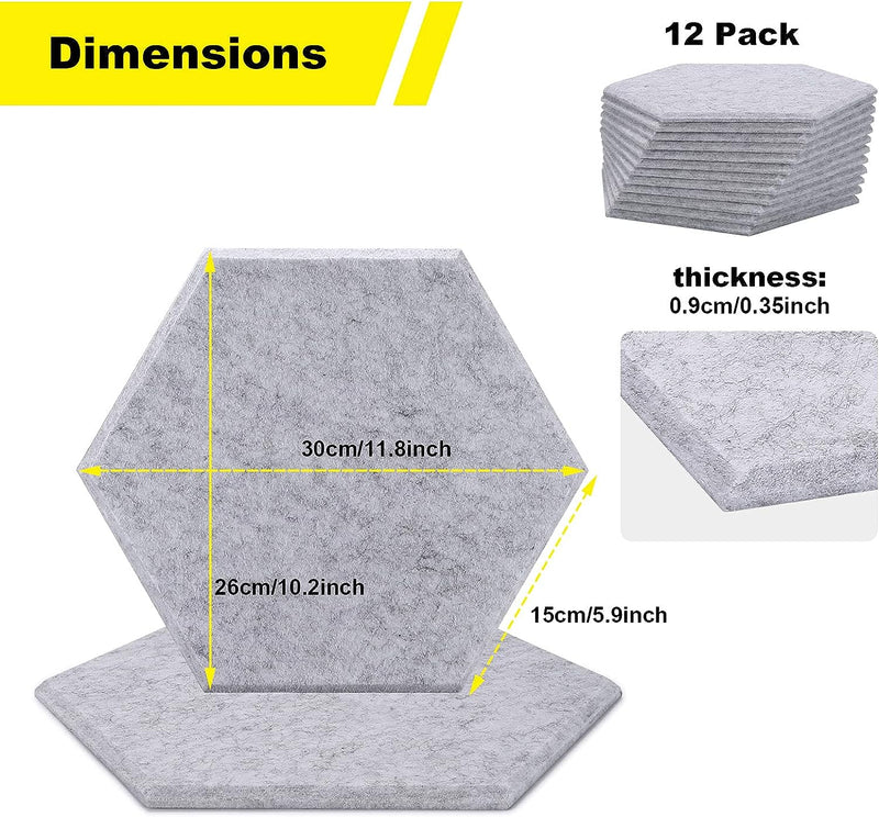 12 Packungen Akustische Absorptions-Paneels, AGPTEK 30 x 26 x 0,9 cm Hexagon Absorptionsplatten, Aku