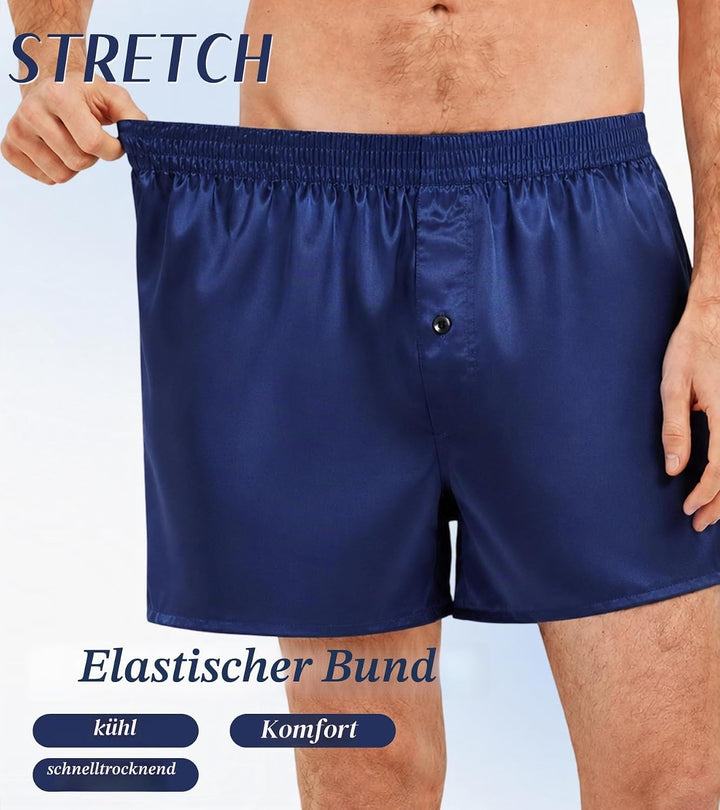 JupiterSecret Herren Satin Boxershorts Pack Unterwäsche, Silk Feeling Schlafshorts mit elastischem B