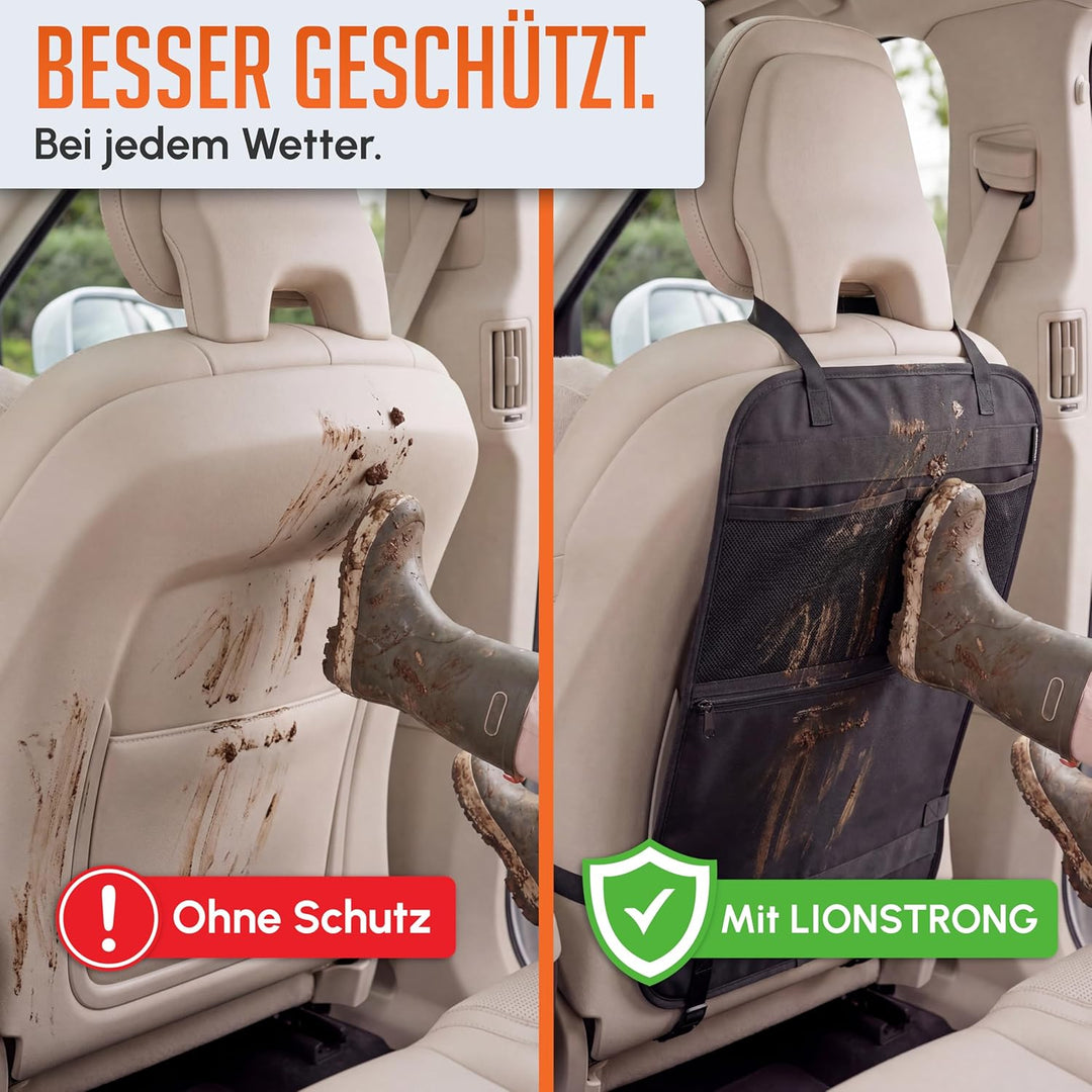 LIONSTRONG® Auto Organizer Kinder Rücksitz schwarz [WASSERDICHT] - Rückenlehnenschutz Auto Kinder un