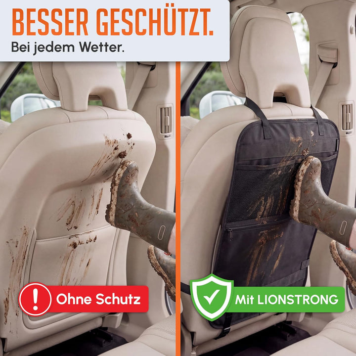 LIONSTRONG® Auto Organizer Kinder Rücksitz schwarz [WASSERDICHT] - Rückenlehnenschutz Auto Kinder un