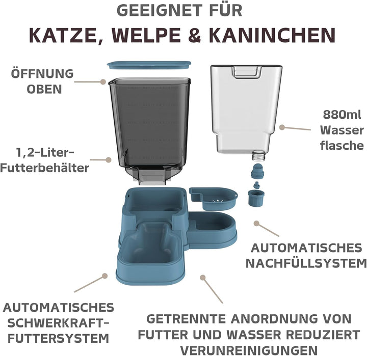 Automatischer 2-in-1 Futterautomat für Haustiere, Abnehmbarer Futter und Wasserspender für Katzen un