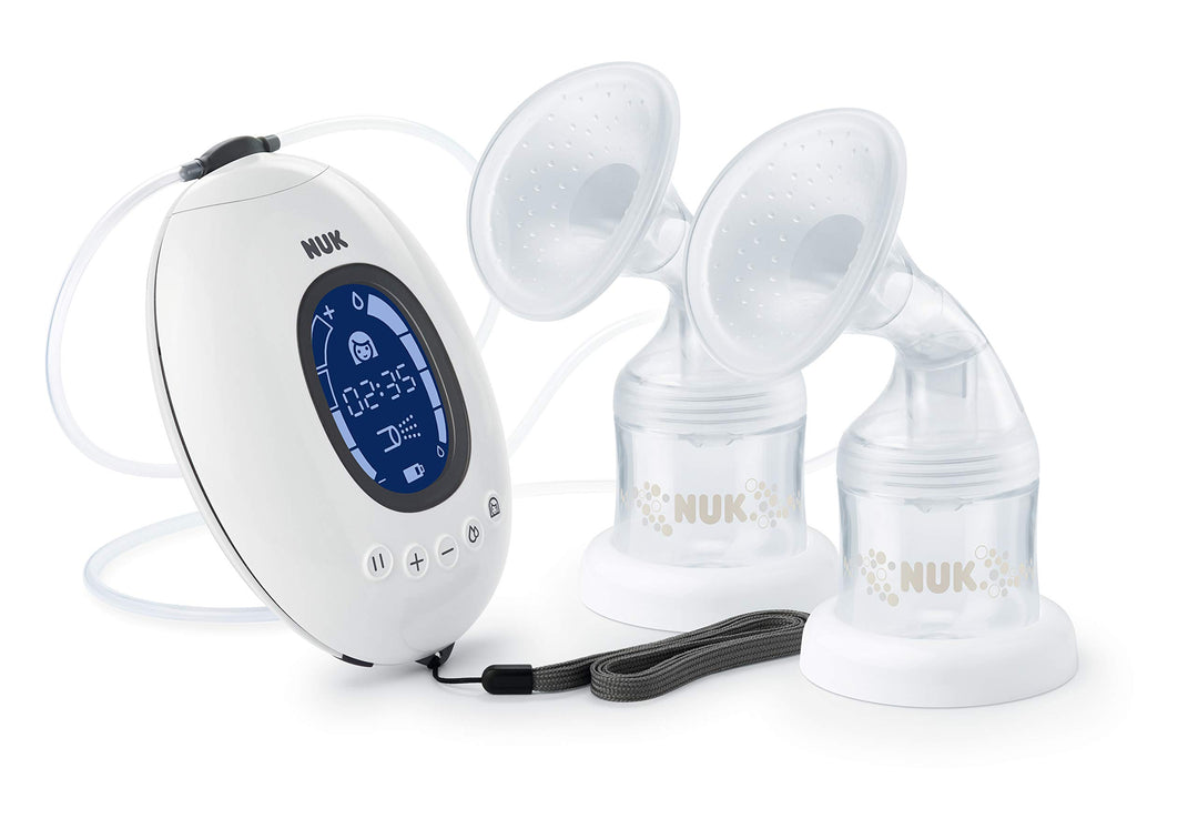 NUK Nature Sense Elektrische Doppelmilchpumpe | mit Akku, LCD-Display 2x 150 ml Muttermilchbehälter,