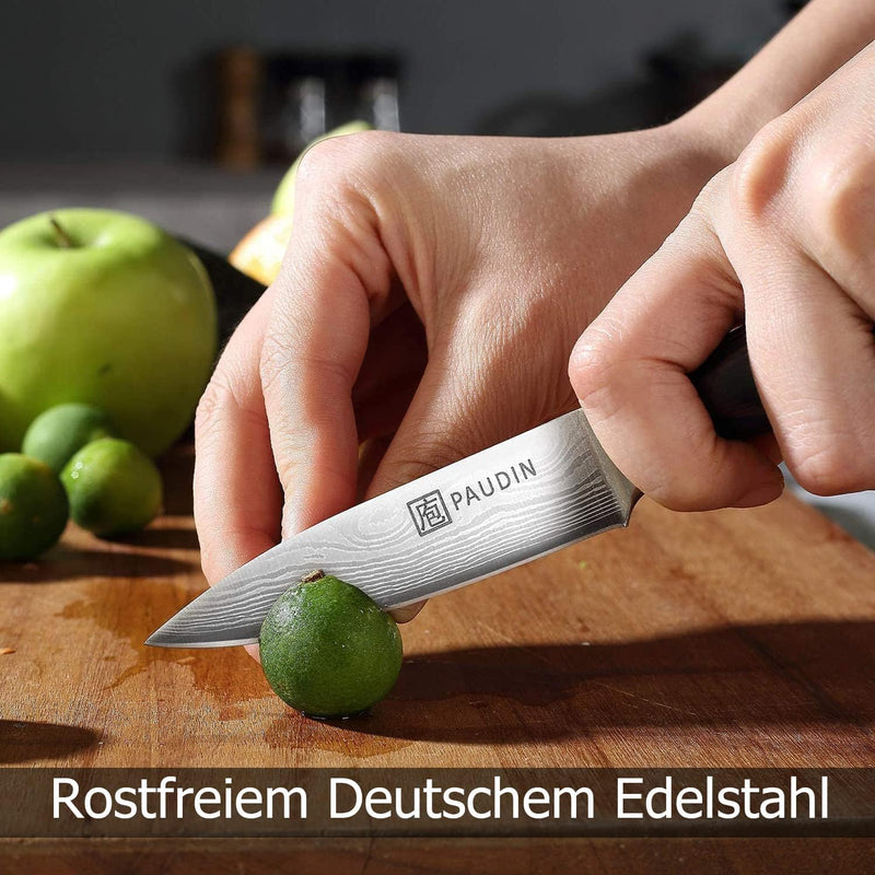 PAUDIN 9cm Gemüsemesser, Scharf Obstmesser Schälmesser Küchen Messer Ergonomischer Griff Deutscher E