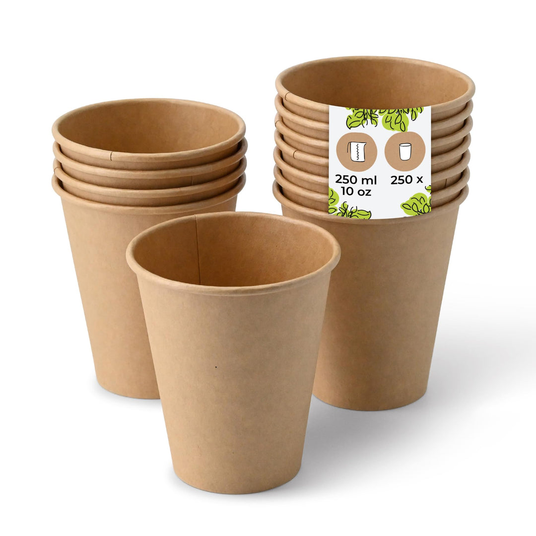 BIOZOYG 250 Stück 250 ml / 10 oz braune Pappbecher Ø 90 mm | umweltfreundlich, recycelbar &amp; ungeblei