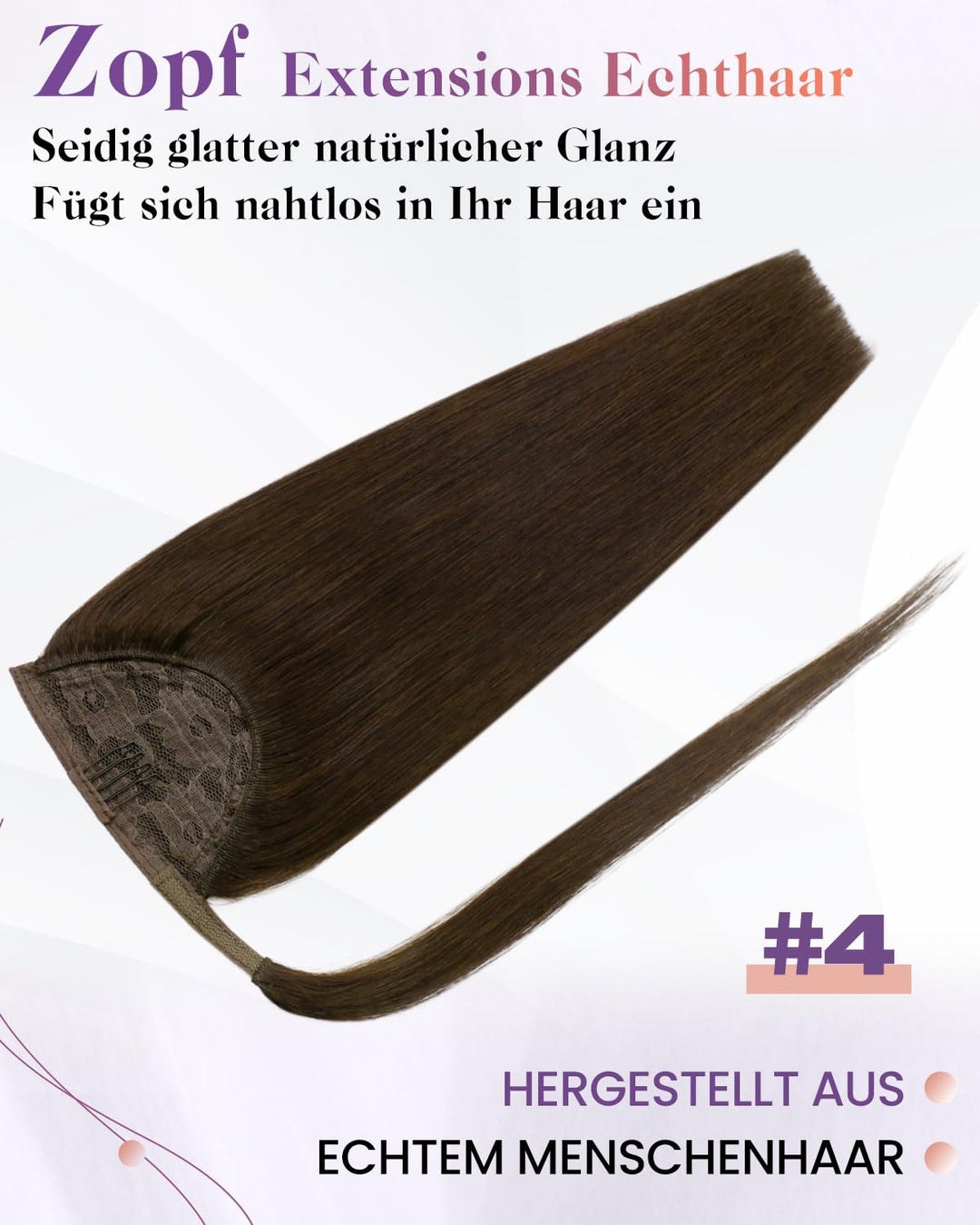 LaaVoo Ponytail Echthaar Pferdeschwanz Braun 70g Short Zopf Extensions Echthaar Braun 30cm Glatt Pfe