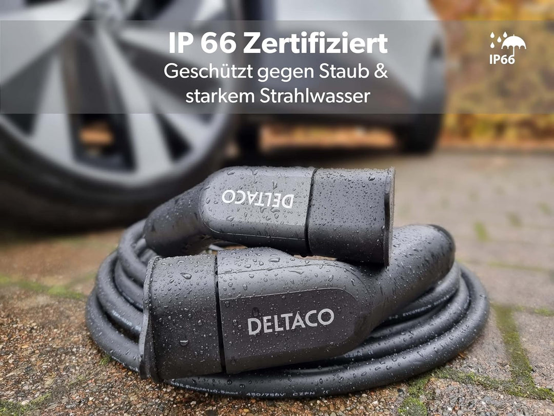 DELTACO Typ 2 EV-Ladekabel für E-Autos und Hybrid Fahrzeuge, Elektroauto Charger Mennekes Kabel, Kom