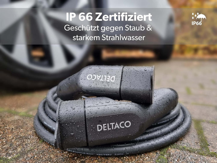 DELTACO Typ 2 EV-Ladekabel für E-Autos und Hybrid Fahrzeuge, Elektroauto Charger Mennekes Kabel, Kom