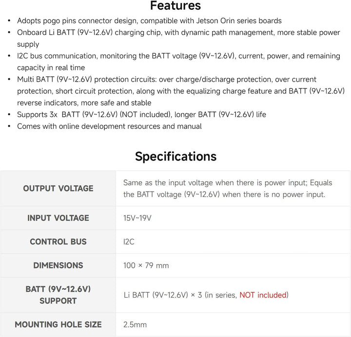 Waveshare Uninterruptible Power Supply UPS Module (C) for Jetson Orin, Supports 21700 Li Batt (NOT I