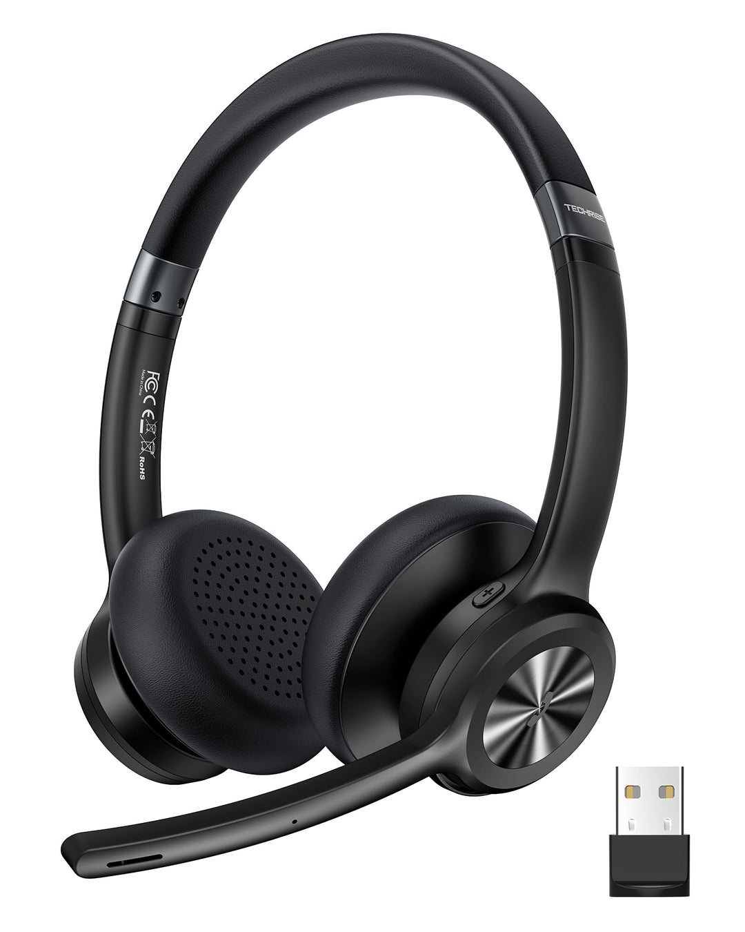 TechRise V5.2 Bluetooth Headset mit Mikrofon, Wireless Headset mit Noise Cancelling und Stummschaltu