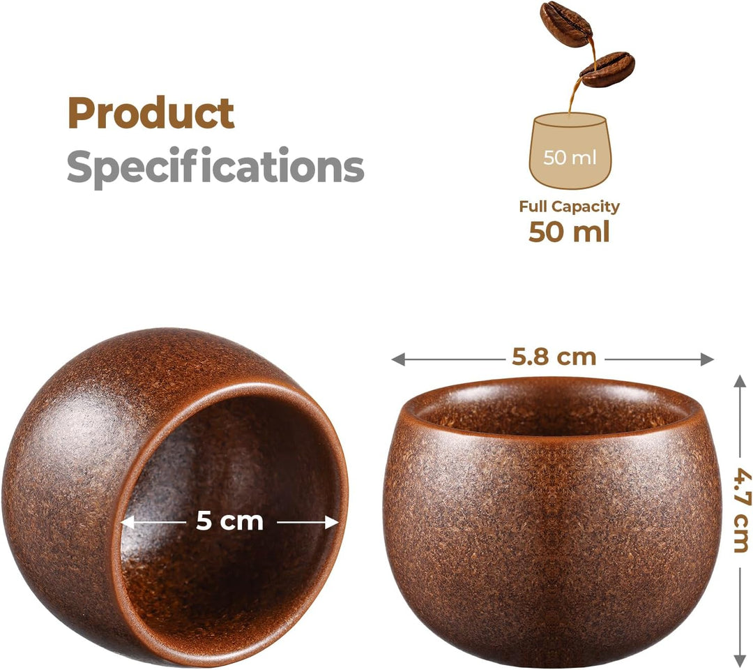 ecooe Espressotassen Dickwandig aus Steingut 5er Set 50ml, Handgefertigt Porzellan Kaffeetassen, Ker