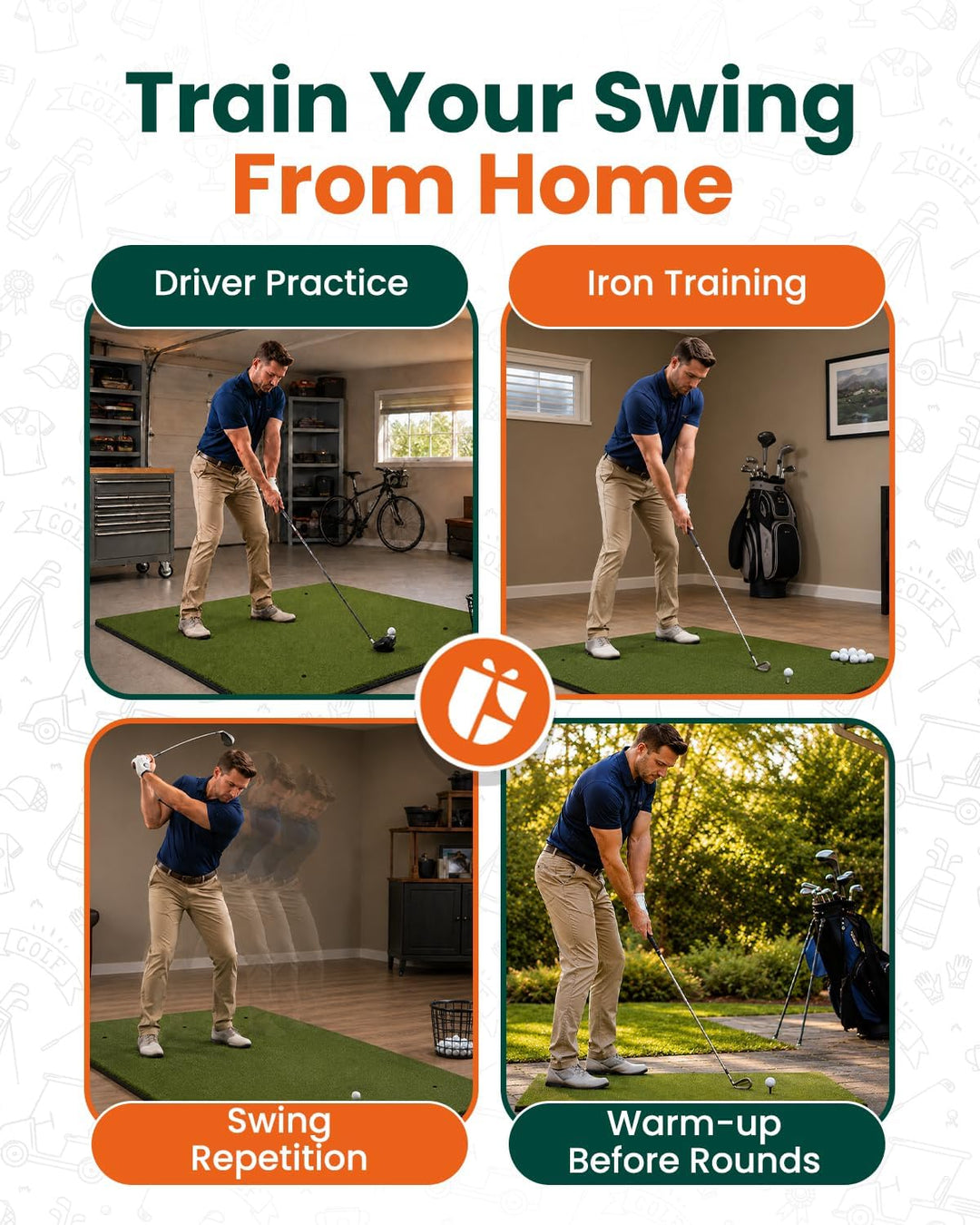 Golf-Schlagmatte für Indoor und Outdoor, Golf-Trainingsmatte mit Tragegurt, 10 PU-Golfbällen und 9 T