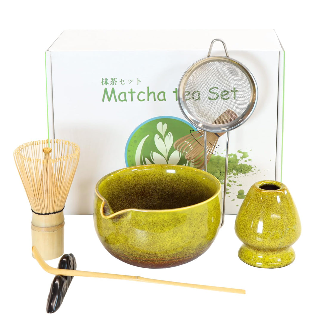 Matcha Set Handgedrehtes Macha Tea Set mit Bambus Matcha Besen, Keramik Matcha Schale, Löffel und Ha