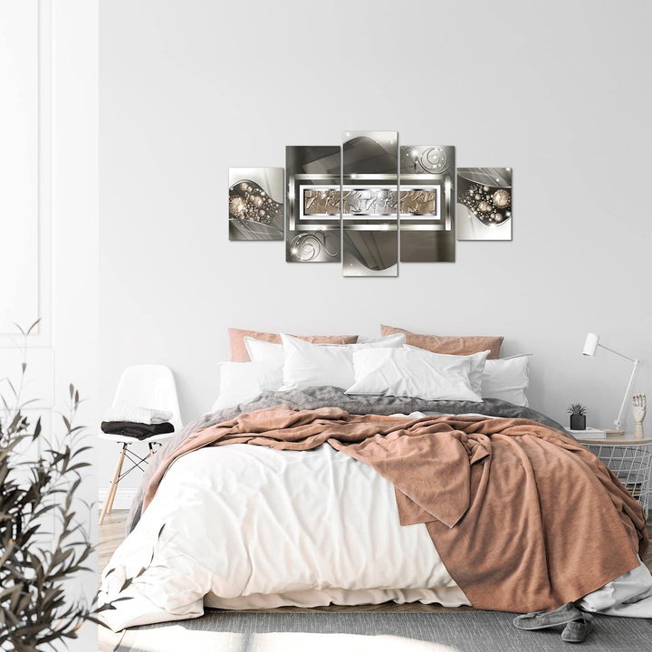 Runa Art Bild Wohnzimmer Schlafzimmer Abstrakt 5 Teilig Diamant Beige Braun Wandbilder auf Vlies Lei