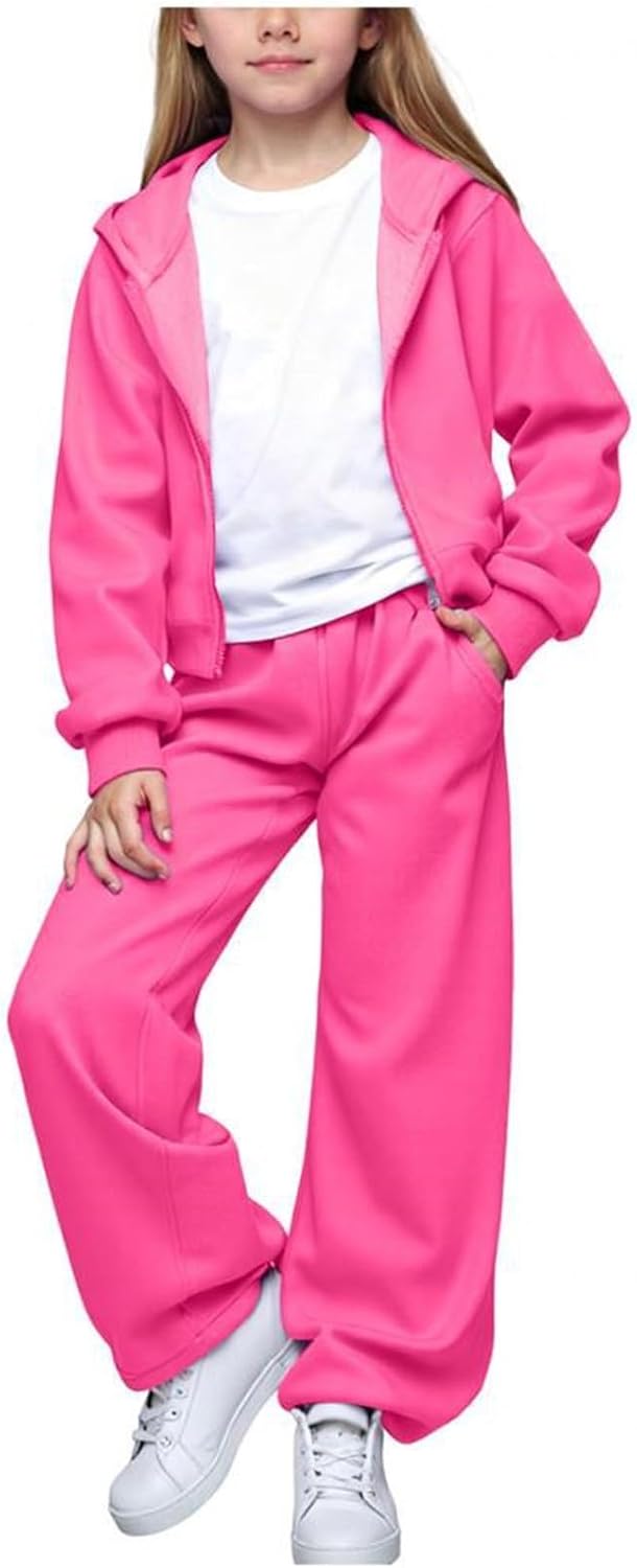 Generisch Mädchen Jogginganzug 3-teilig mit weiter Hose - Set aus Zip-Hoodie, Sweathose und Top · Lä