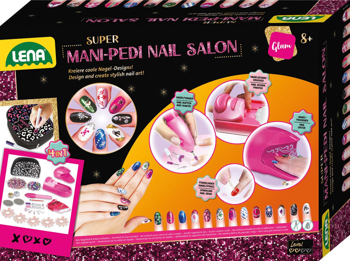 Lena 42654 42654EC Super Mani Pedi Nail Salon, 4 in 1 Nagelstudio für Kinderhände, Komplettset zum V