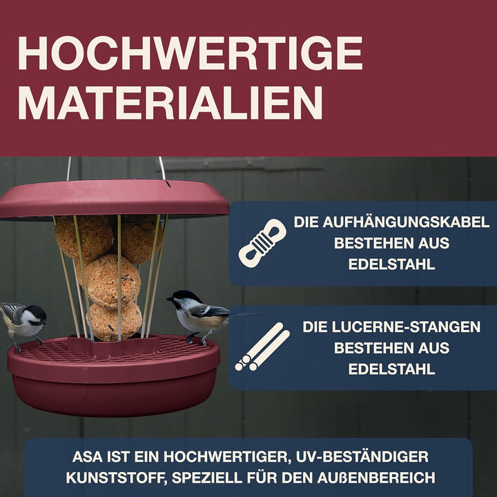 SWISSINNO Vogelfutterhaus zum Aufhängen – Lucerne SMART Birds - Meisenknödelhalter mit Auffangschale