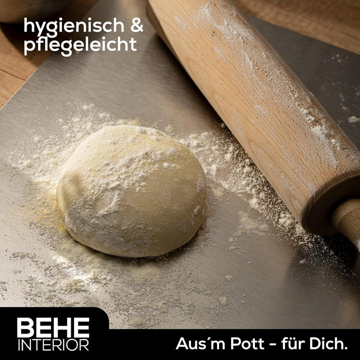 BEHE - Edelstahl Arbeitsplatte [versch. Grössen], Rutschfestes Knetbrett für Teig zum Backen, Küchen